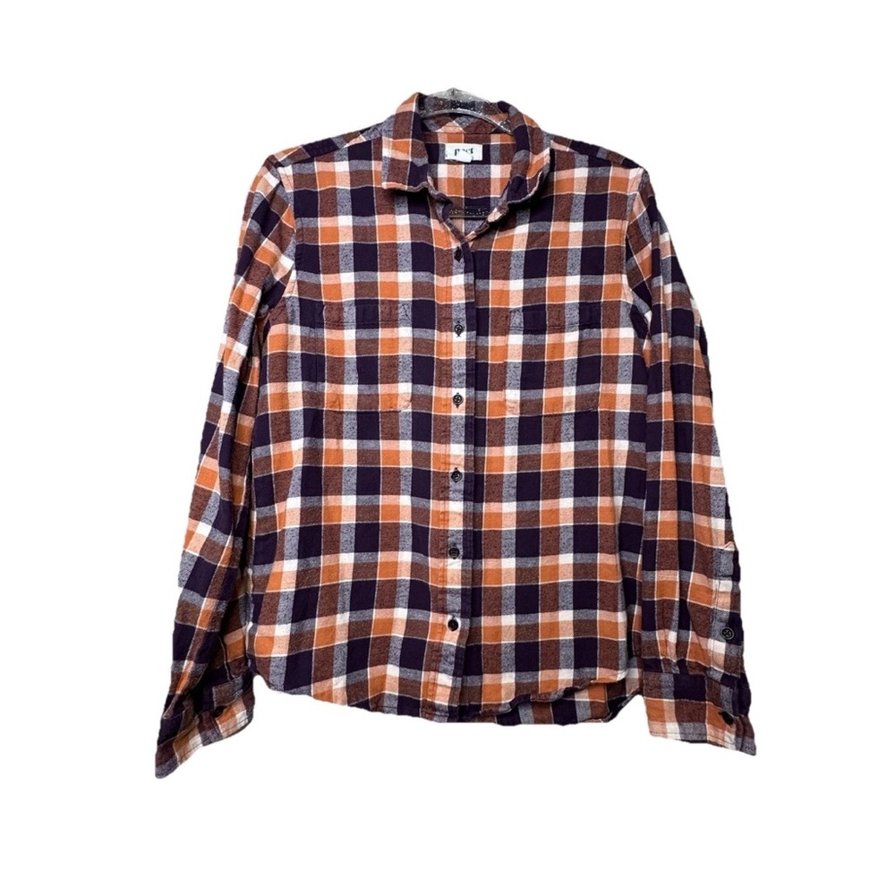 Pact Currant Plaid Mila Flannel Shirt Organic Cotton Women’s M Purple Orange